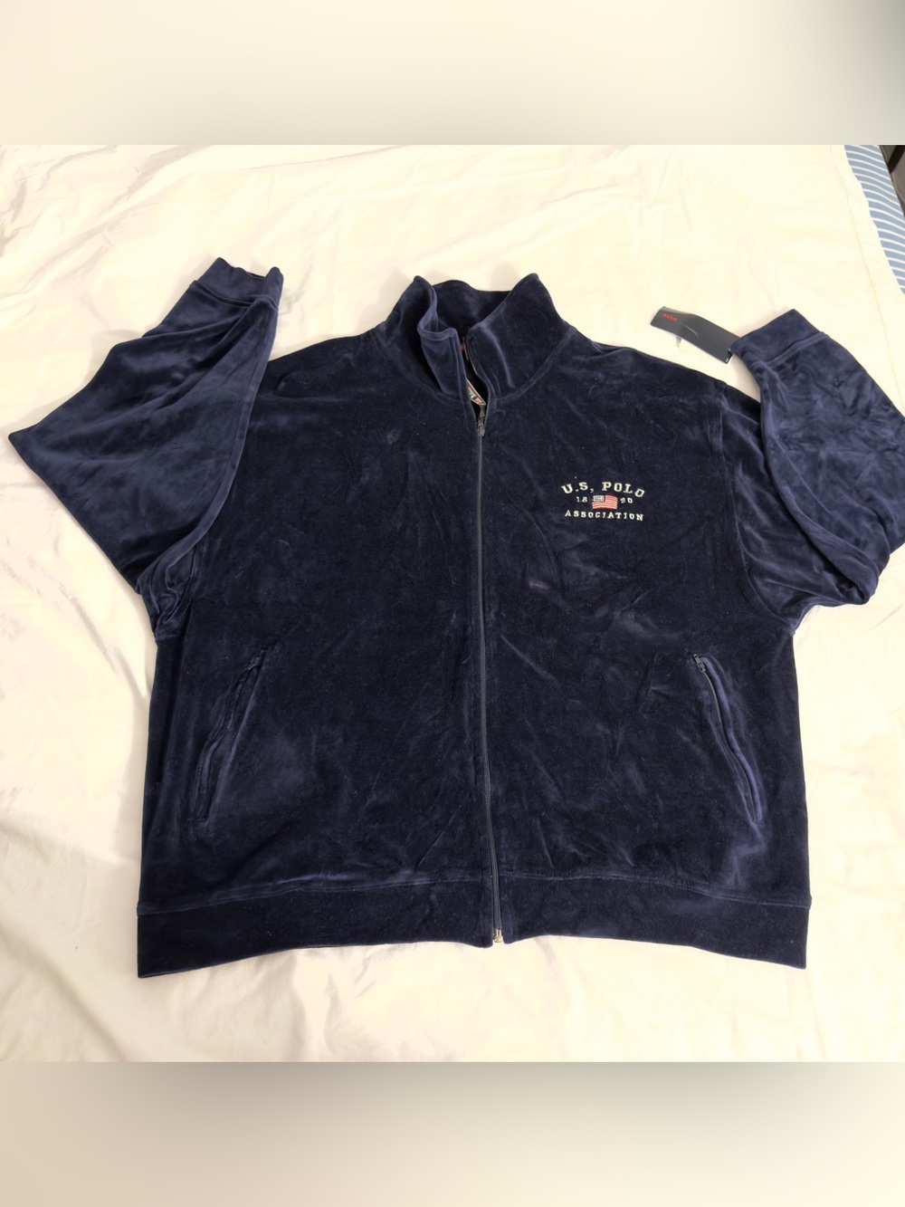 U.S. Polo Assn. Navy Velour Zip-Up Jacket XXL